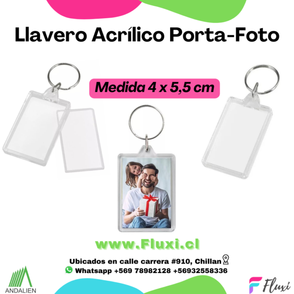 Llavero acrílico Porta-Foto 4x5,5cm en Fluxi